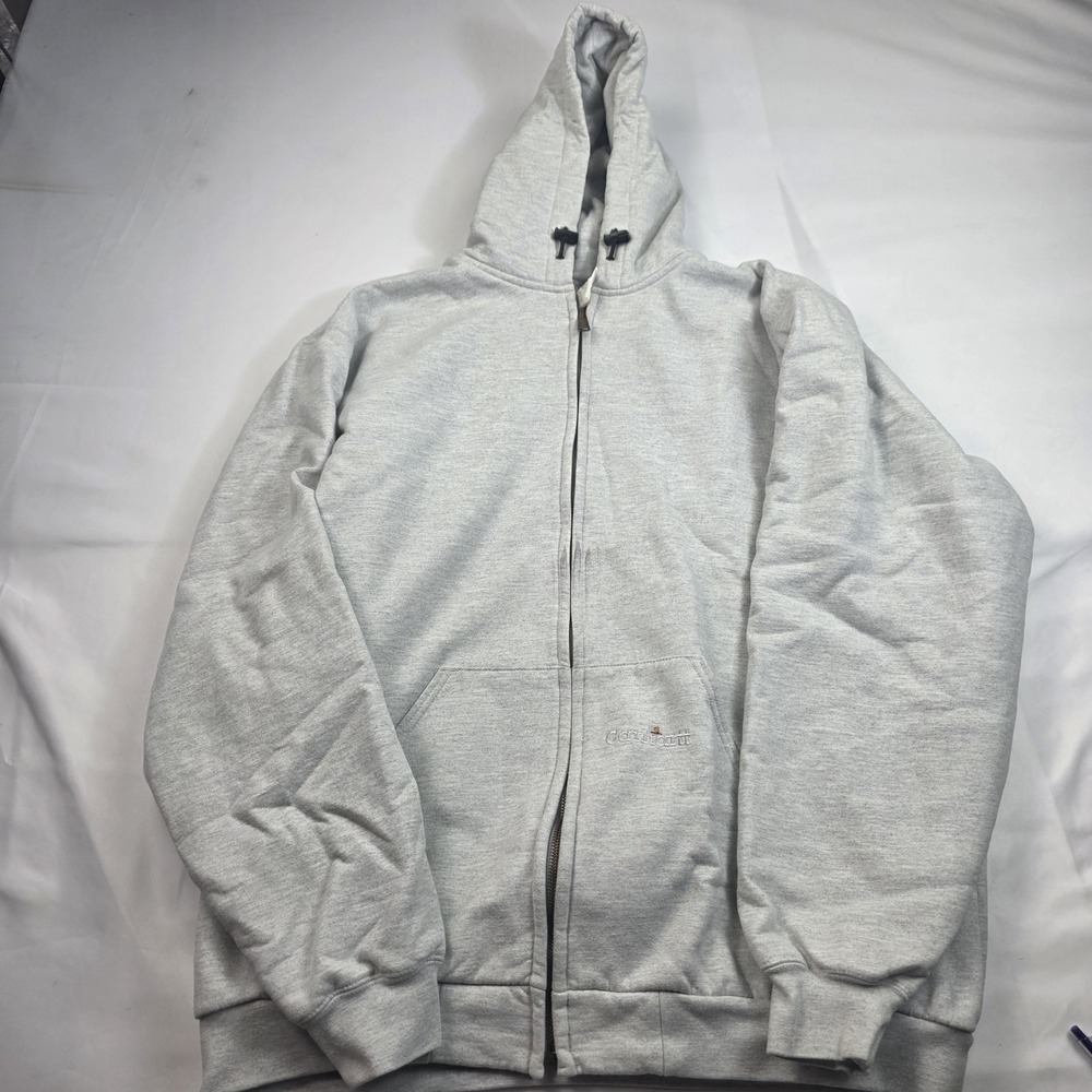 Carhartt Hoodie Mens XLT Gray Full Zip Mesh Lined Workwear Logo Sweatshirt